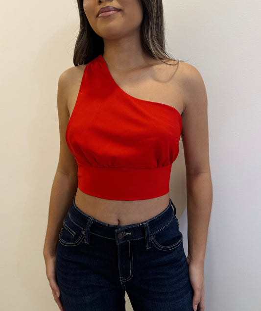 Red Silky Backless Top