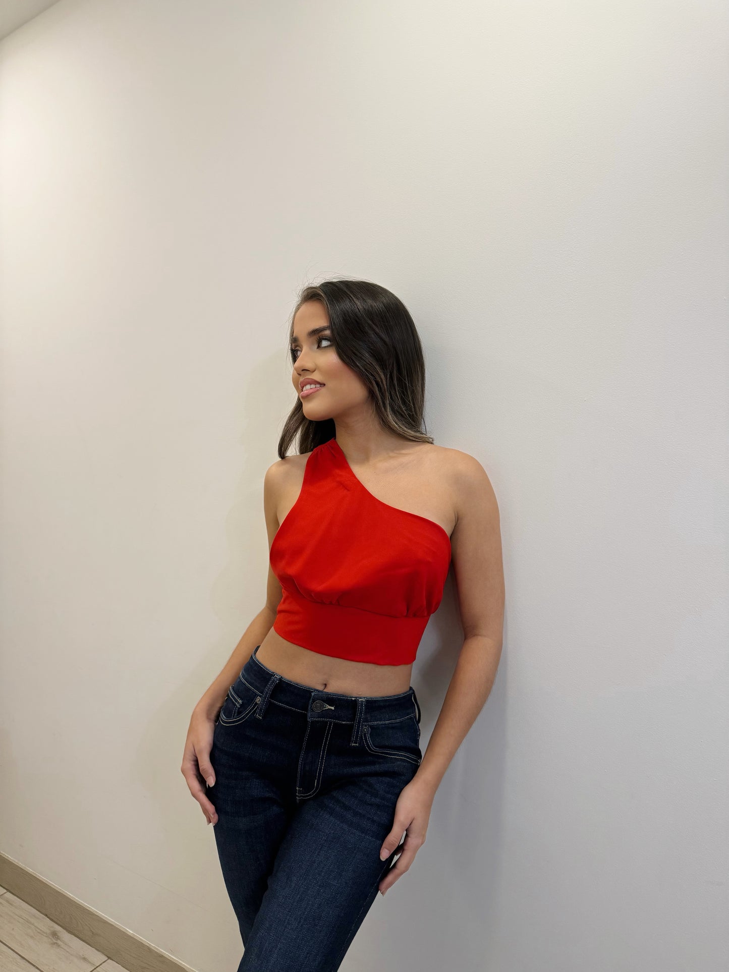 Red Silky Backless Top