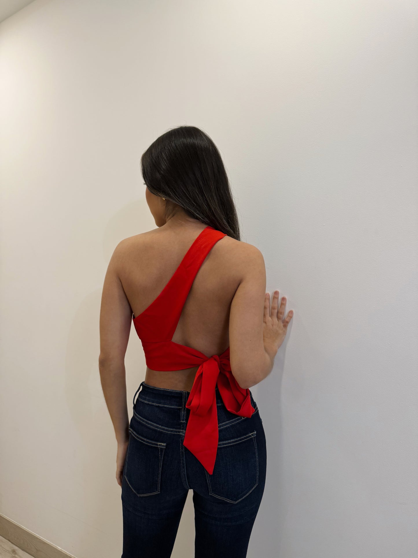 Red Silky Backless Top